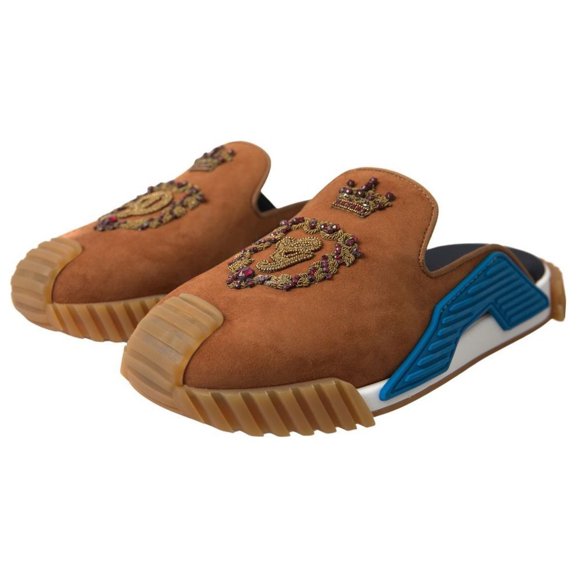Sandales NS1 à enfiler Dolce & Gabbana en daim marron avec logo couronne