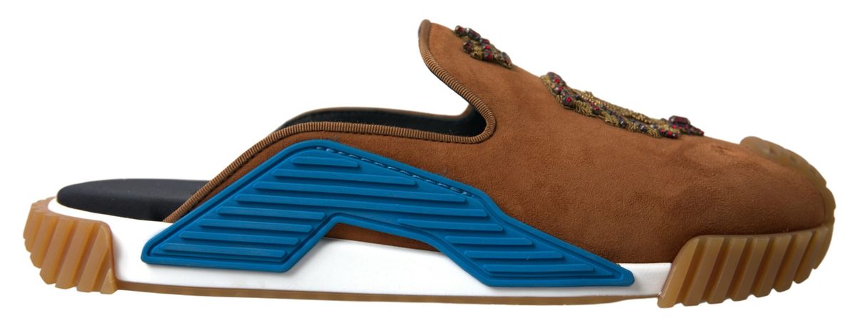 Sandales NS1 à enfiler Dolce & Gabbana en daim marron avec logo couronne