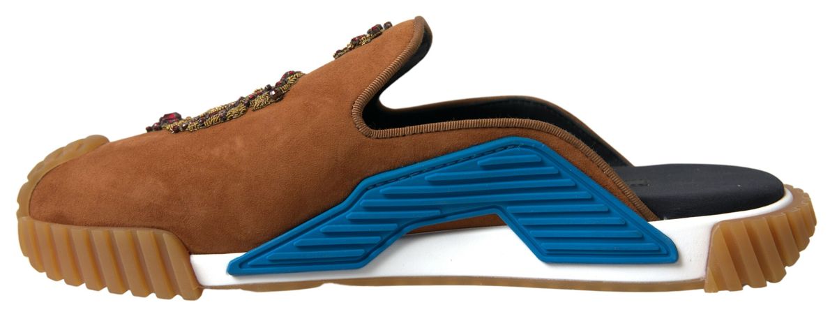 Sandales NS1 à enfiler Dolce & Gabbana en daim marron avec logo couronne