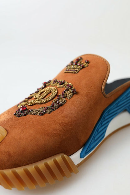 Sandales NS1 à enfiler Dolce & Gabbana en daim marron avec logo couronne