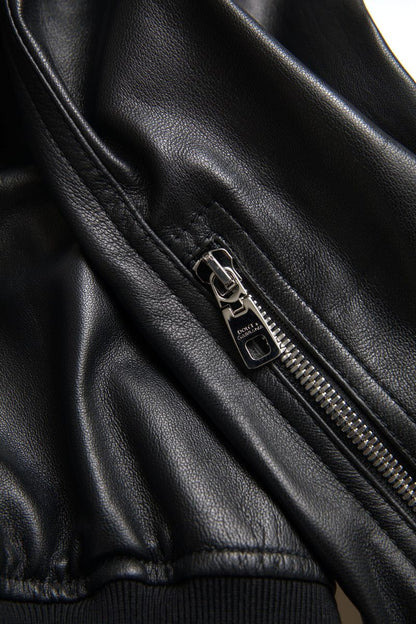 Veste Bomber Homme Dolce & Gabbana en Cuir Noir Entièrement Zippée