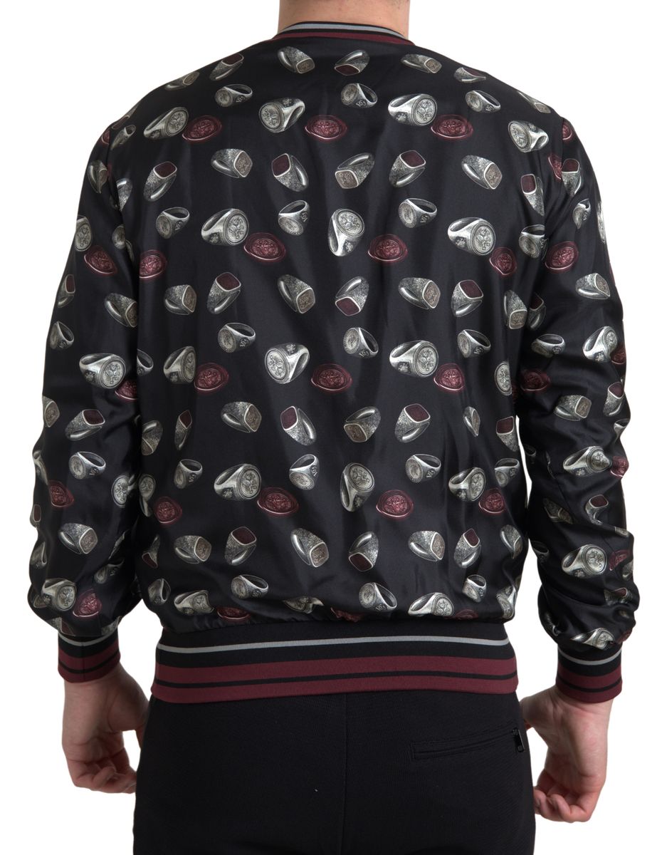 Sudadera Dolce & Gabbana negra de seda con cuello redondo y estampado de anillos