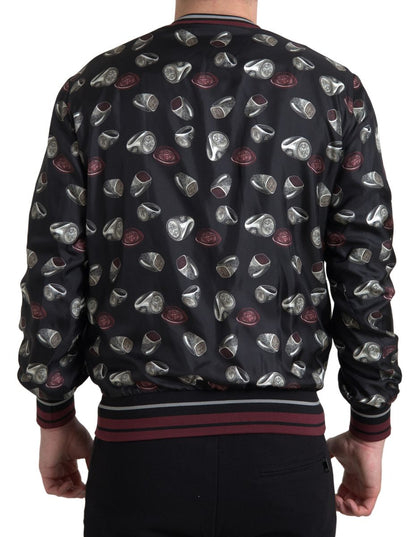 Sudadera Dolce & Gabbana negra de seda con cuello redondo y estampado de anillos