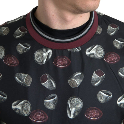 Sudadera Dolce & Gabbana negra de seda con cuello redondo y estampado de anillos