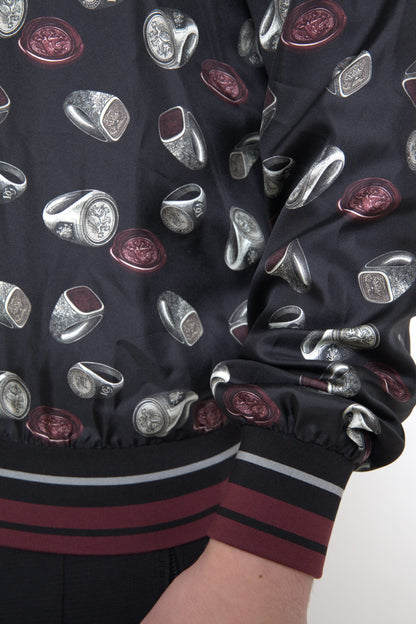 Sudadera Dolce & Gabbana negra de seda con cuello redondo y estampado de anillos