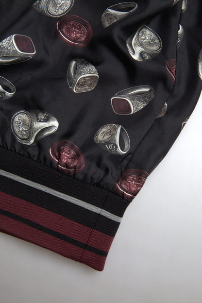 Sudadera Dolce & Gabbana negra de seda con cuello redondo y estampado de anillos
