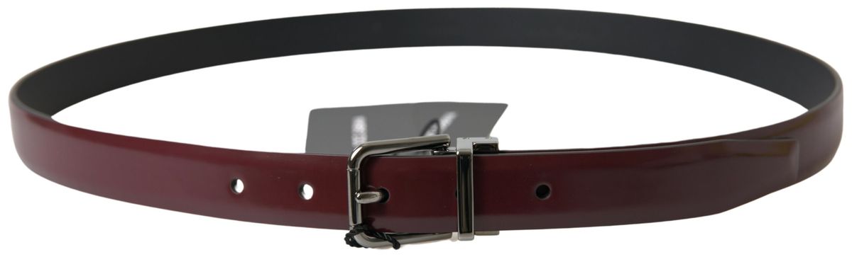 Ceinture Dolce & Gabbana en cuir bordeaux et boucle en métal argenté