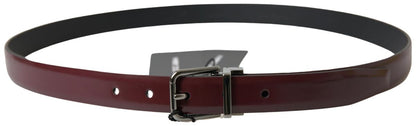 Ceinture Dolce & Gabbana en cuir bordeaux et boucle en métal argenté