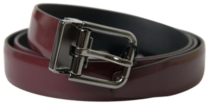 Ceinture Dolce & Gabbana en cuir bordeaux et boucle en métal argenté
