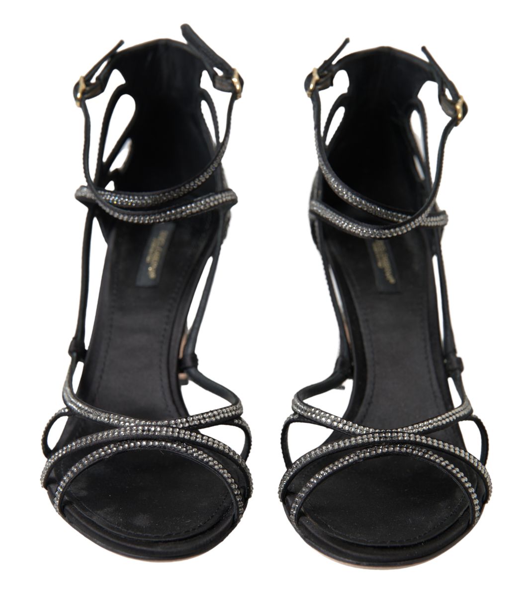 Chaussures Sandales à Talons Aiguilles en Satin Ornées de Strass Dolce & Gabbana