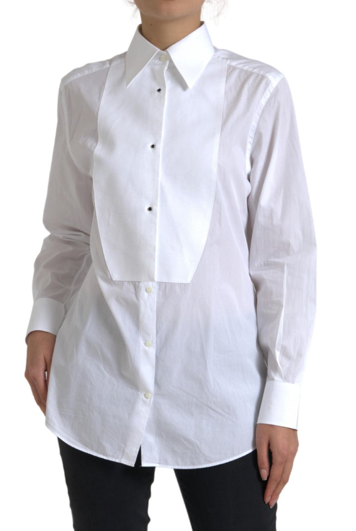 Dolce & Gabbana Camisa de Algodón con Cuello y Mangas Largas Blanca