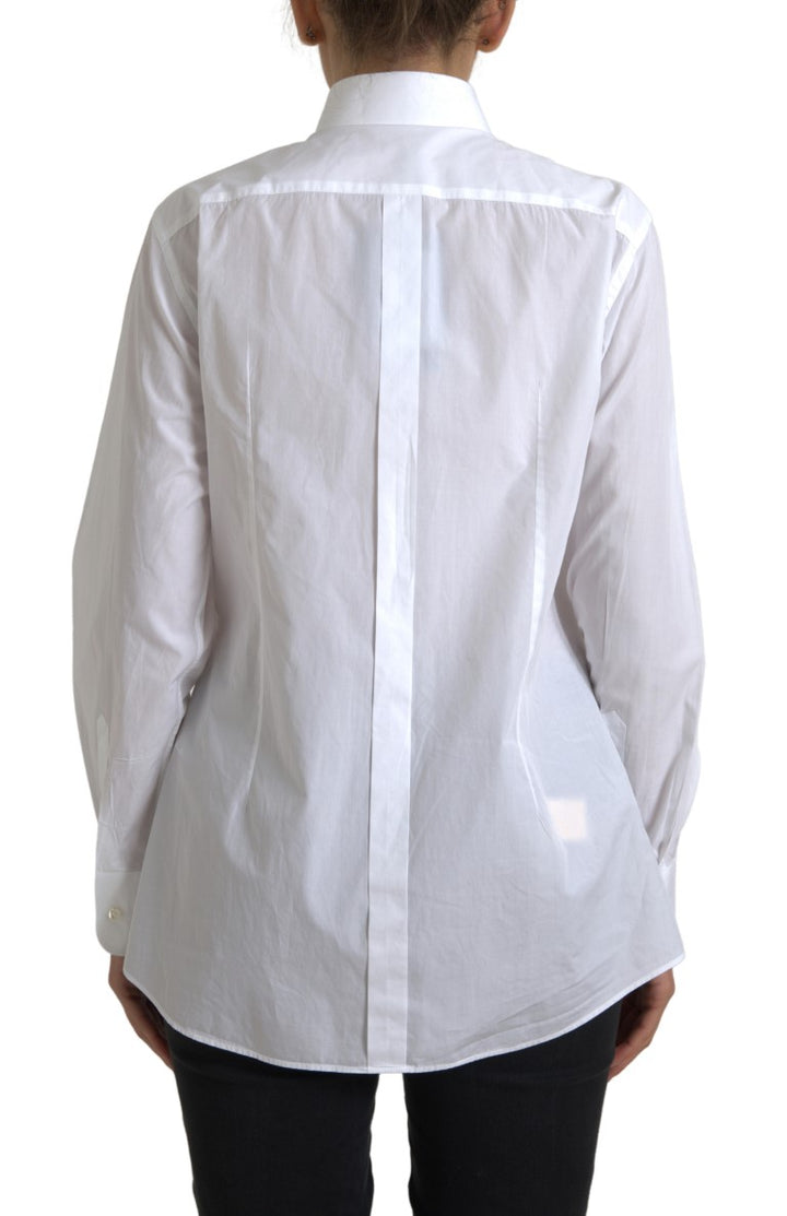 Dolce & Gabbana Camisa de Algodón con Cuello y Mangas Largas Blanca