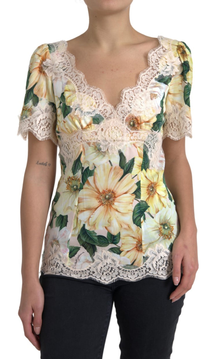 Chemisier Dolce & Gabbana en dentelle florale multicolore à col en V