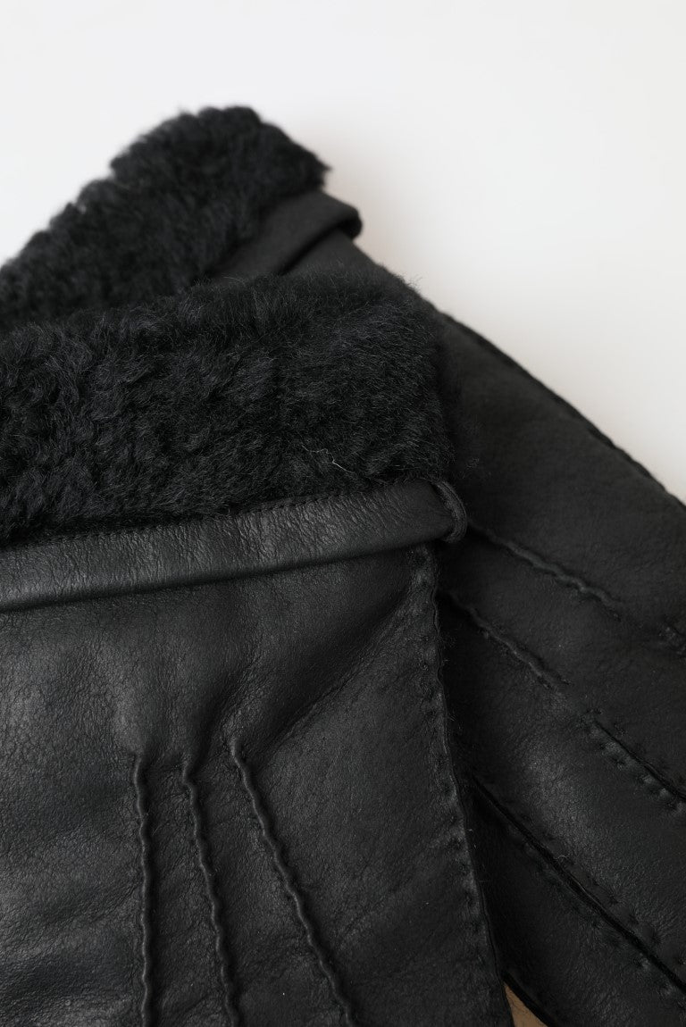 Guantes de hombre cortos Dolce & Gabbana de piel negra con piel sintética