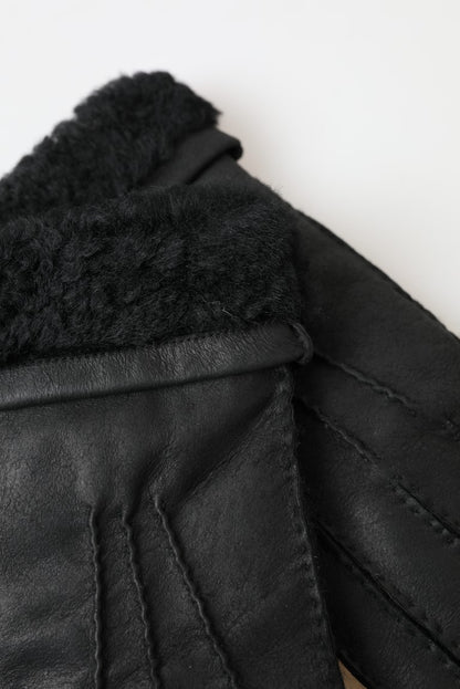 Guantes de hombre cortos Dolce & Gabbana de piel negra con piel sintética
