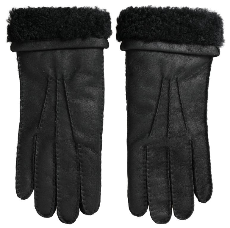 Guantes de hombre cortos Dolce & Gabbana de piel negra con piel sintética