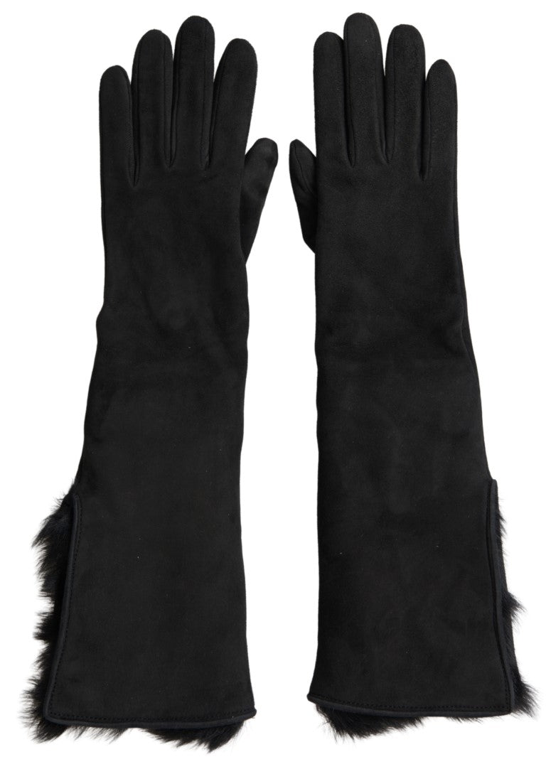 Gants mi-longs Dolce & Gabbana en cuir noir et fourrure