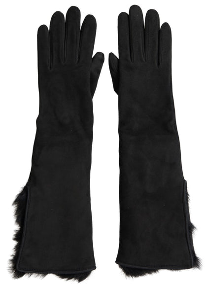 Gants mi-longs Dolce & Gabbana en cuir noir et fourrure