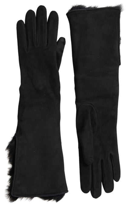 Gants mi-longs Dolce & Gabbana en cuir noir et fourrure
