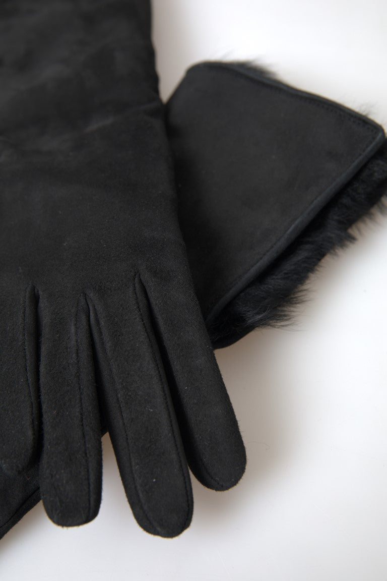 Gants mi-longs Dolce & Gabbana en cuir noir et fourrure