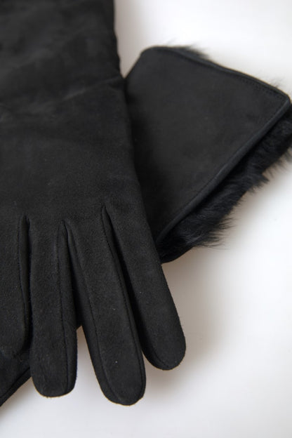 Gants mi-longs Dolce & Gabbana en cuir noir et fourrure