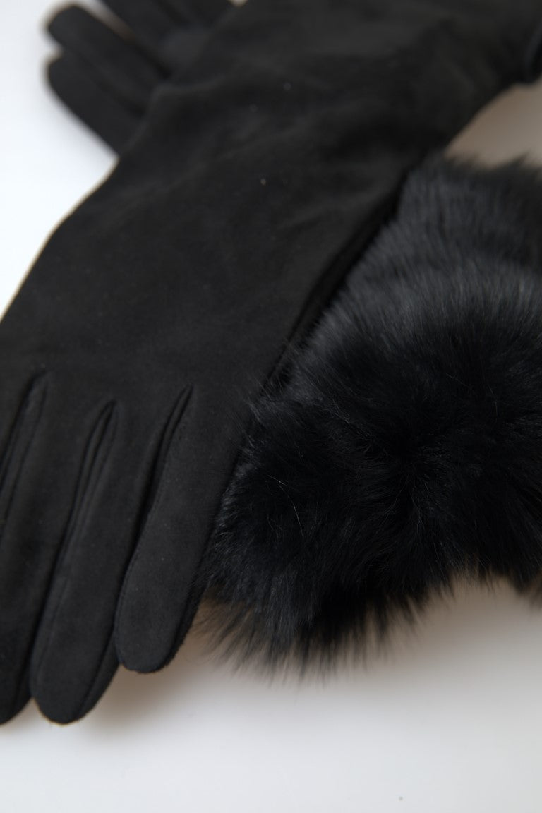 Gants mi-longs Dolce & Gabbana en cuir noir et fourrure