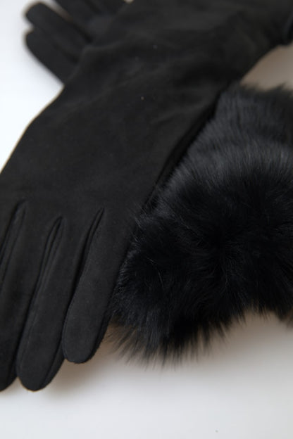 Gants mi-longs Dolce & Gabbana en cuir noir et fourrure