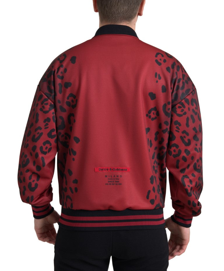 Chaqueta Bomber de Poliéster con Cremallera Completa y Estampado de Leopardo Rojo de Dolce & Gabbana
