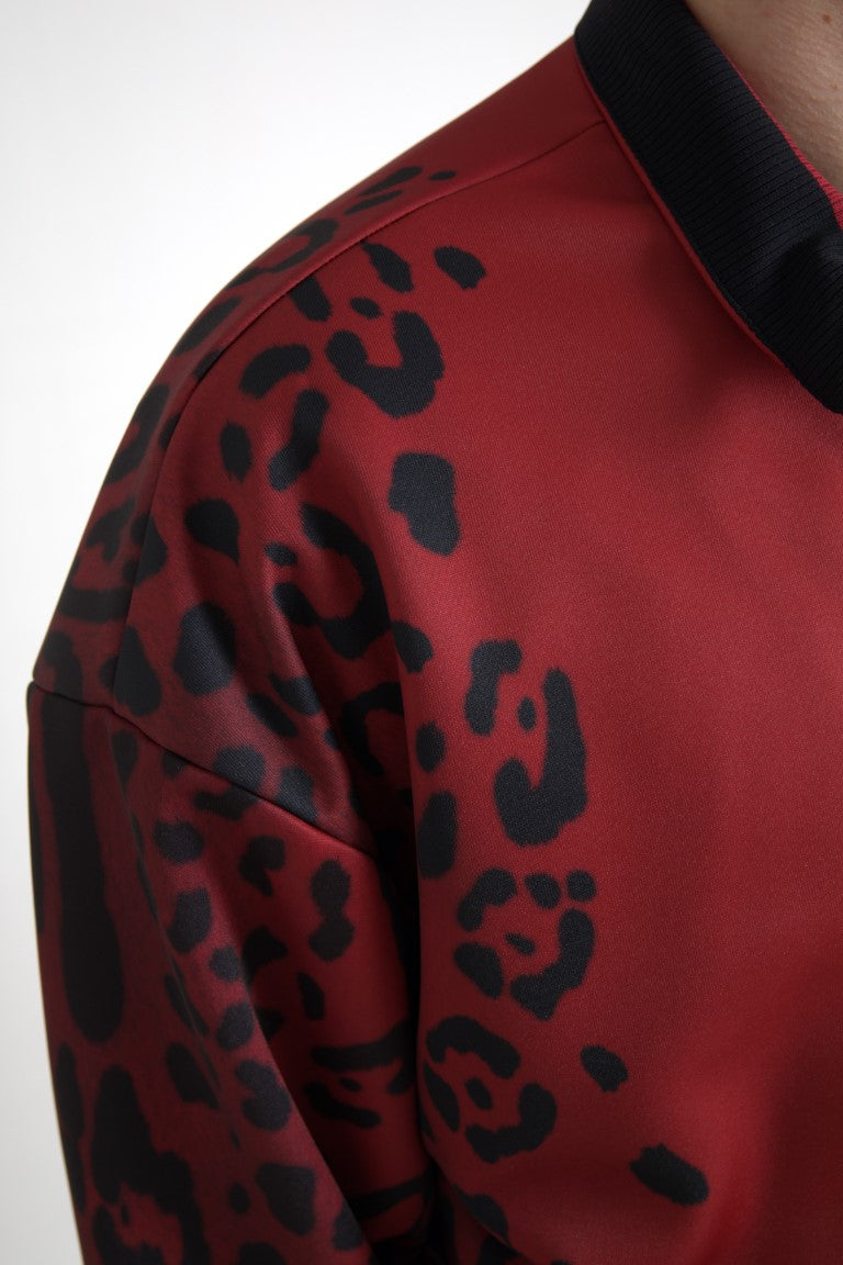Chaqueta Bomber de Poliéster con Cremallera Completa y Estampado de Leopardo Rojo de Dolce & Gabbana