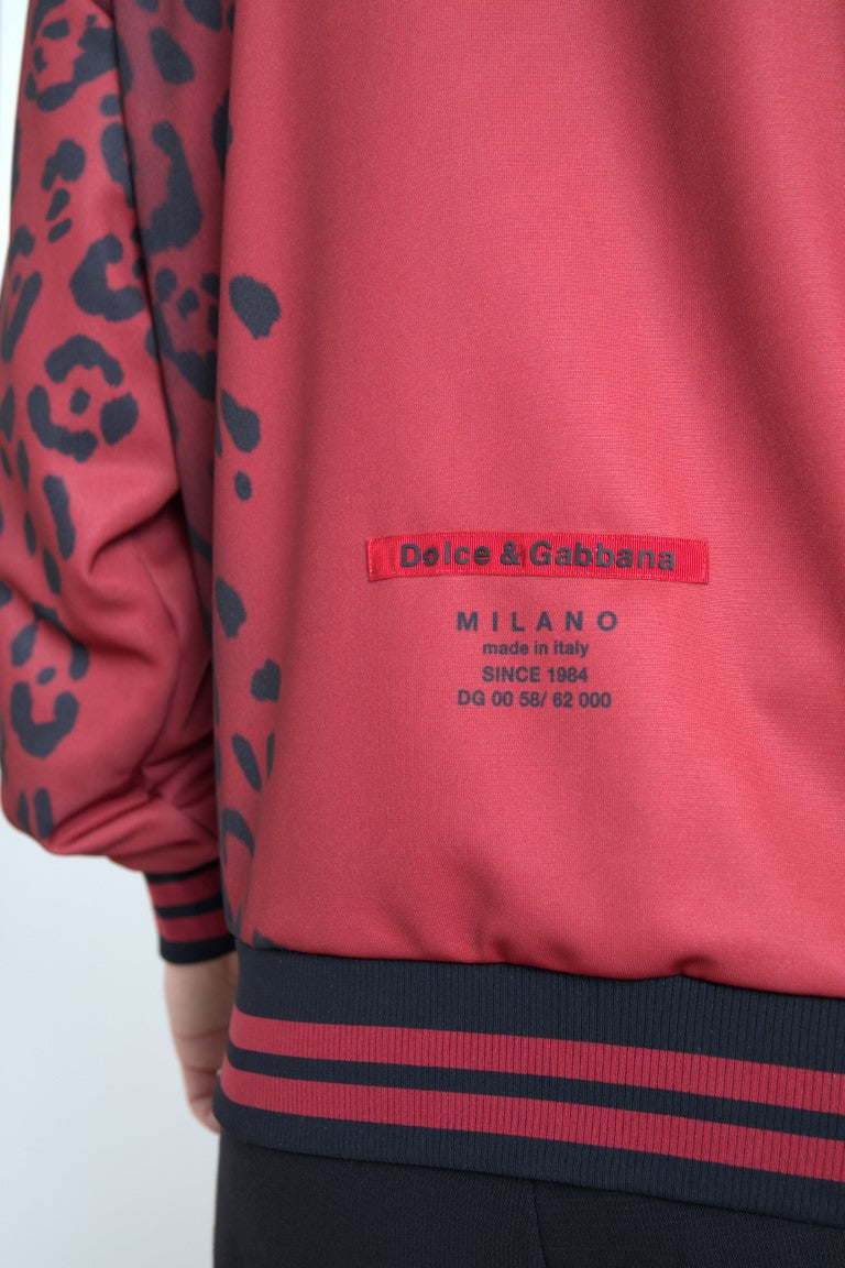 Chaqueta Bomber de Poliéster con Cremallera Completa y Estampado de Leopardo Rojo de Dolce & Gabbana