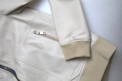 Dolce & Gabbana Cream Leather Bomber Blouson Full Zip Jacket
