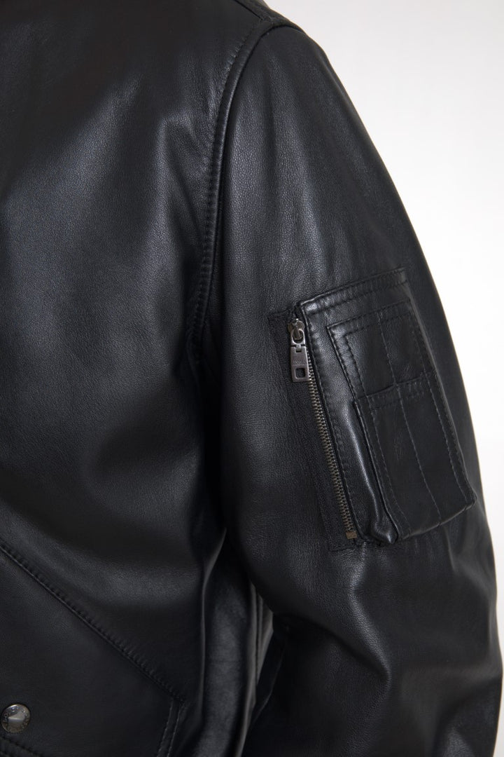 Blouson bomber Dolce & Gabbana en cuir noir avec fermeture éclair intégrale