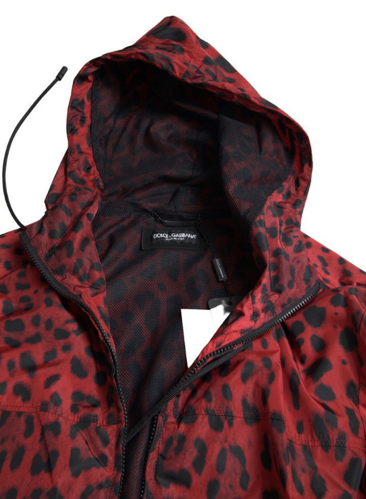 Blouson bombardier zippé à capuche Dolce & Gabbana motif léopard rouge