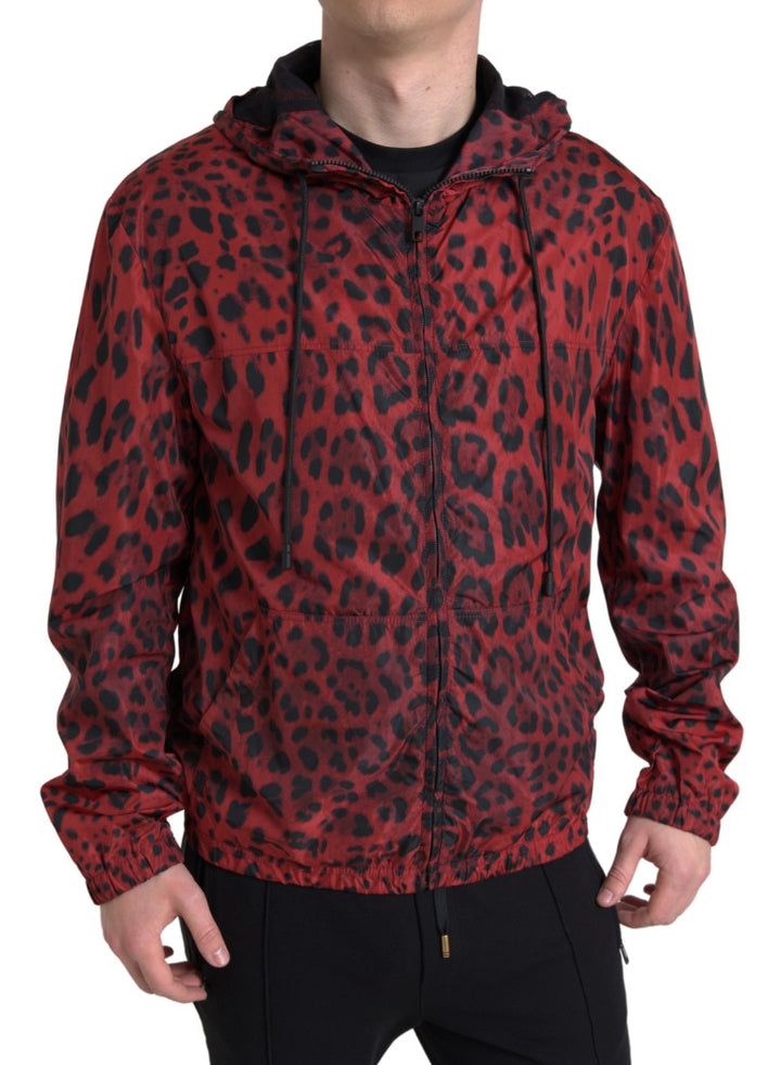 Blouson bombardier zippé à capuche Dolce & Gabbana motif léopard rouge