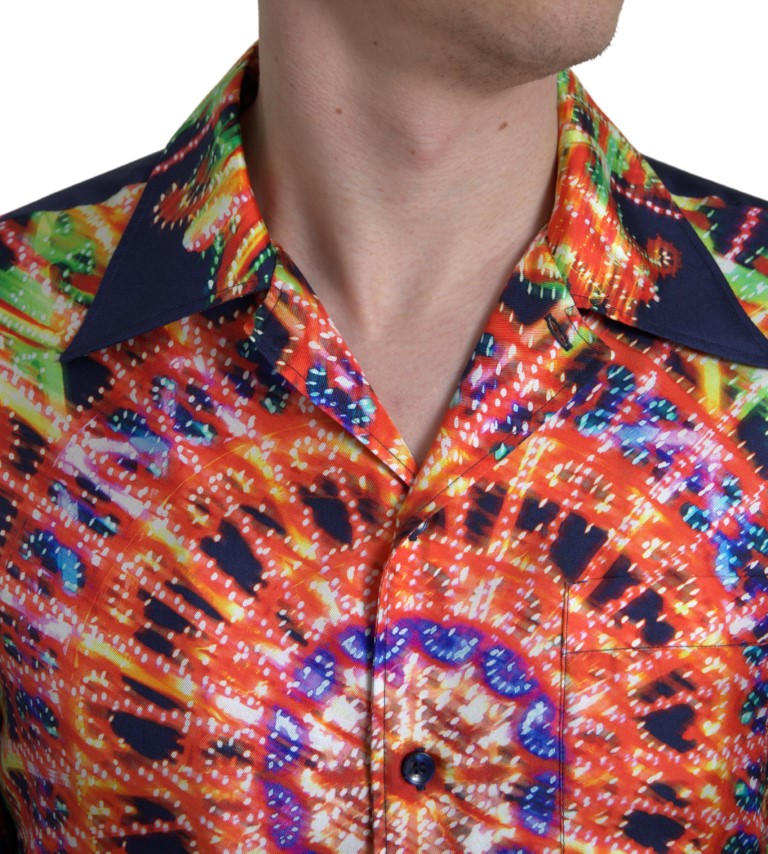 Chemise Homme Dolce & Gabbana En Soie Imprimé Luminarie Multicolore