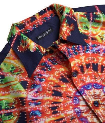 Chemise Homme Dolce & Gabbana En Soie Imprimé Luminarie Multicolore