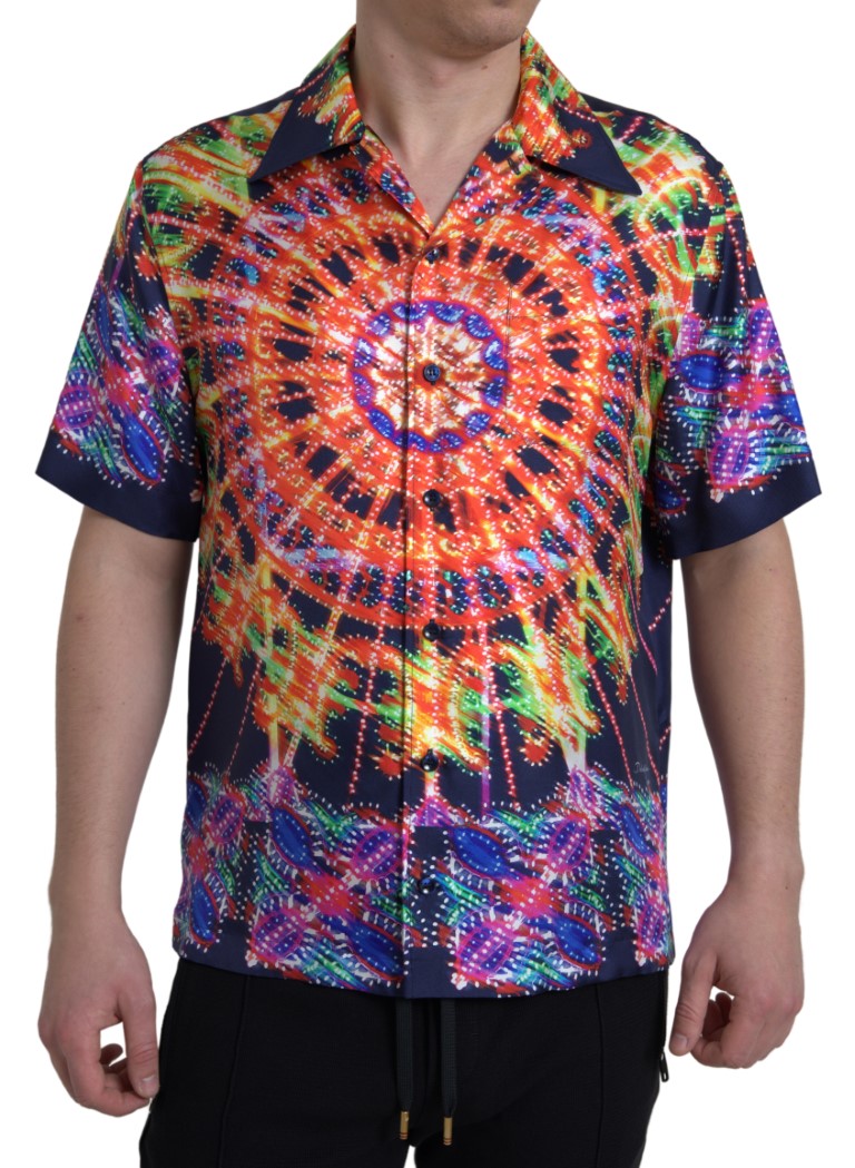 Chemise Homme Dolce & Gabbana En Soie Imprimé Luminarie Multicolore
