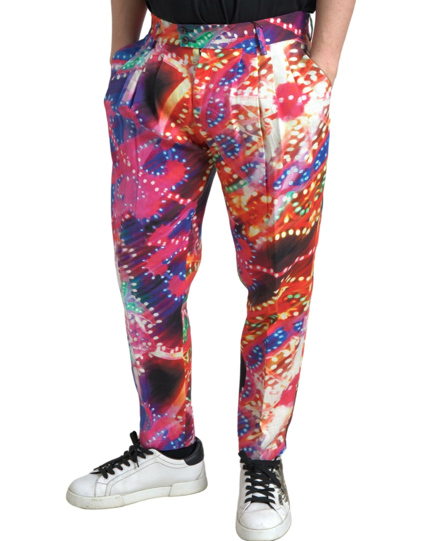 Pantalon Homme en Lin Imprimé Multicolore Dolce & Gabbana