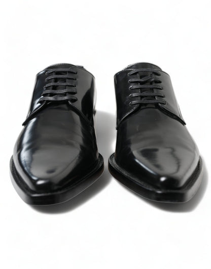 Zapatos planos formales con cordones de cuero negro Dolce & Gabbana