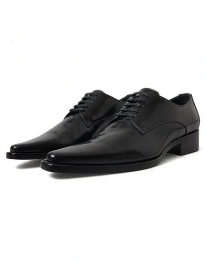 Zapatos planos formales con cordones de cuero negro Dolce & Gabbana