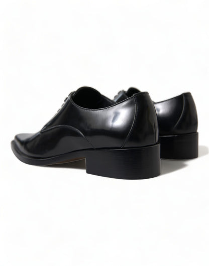 Zapatos planos formales con cordones de cuero negro Dolce & Gabbana