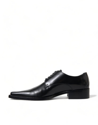 Zapatos planos formales con cordones de cuero negro Dolce & Gabbana