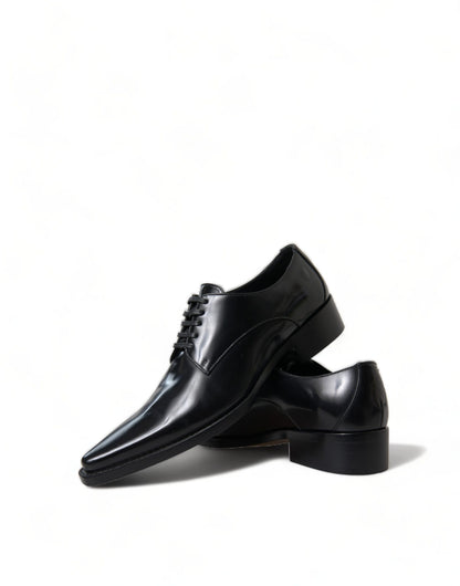 Zapatos planos formales con cordones de cuero negro Dolce & Gabbana