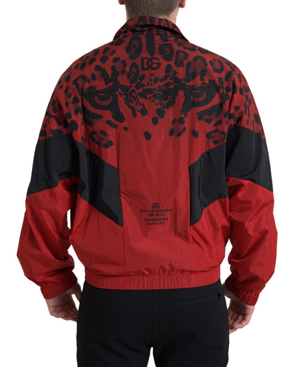 Pull zippé intégral Dolce & Gabbana en nylon rouge léopard