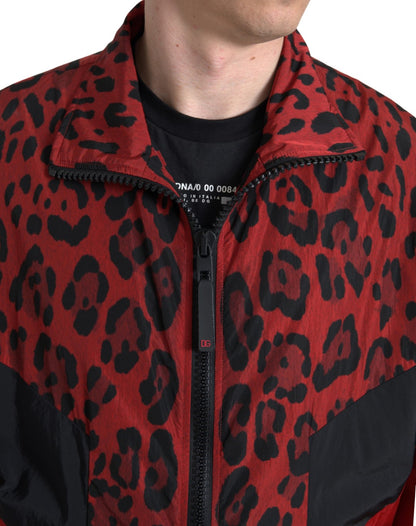 Pull zippé intégral Dolce & Gabbana en nylon rouge léopard