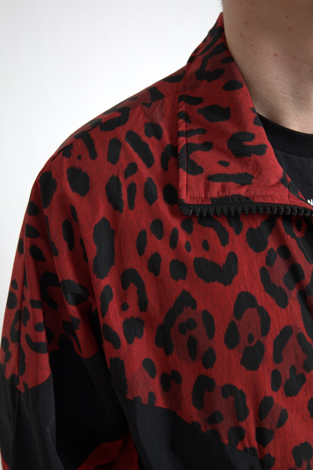 Pull zippé intégral Dolce & Gabbana en nylon rouge léopard