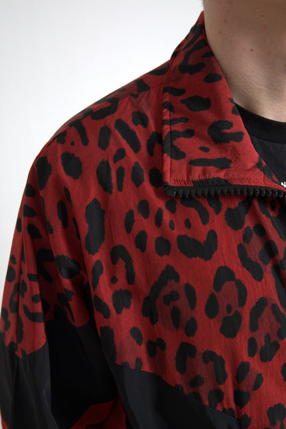 Pull zippé intégral Dolce & Gabbana en nylon rouge léopard