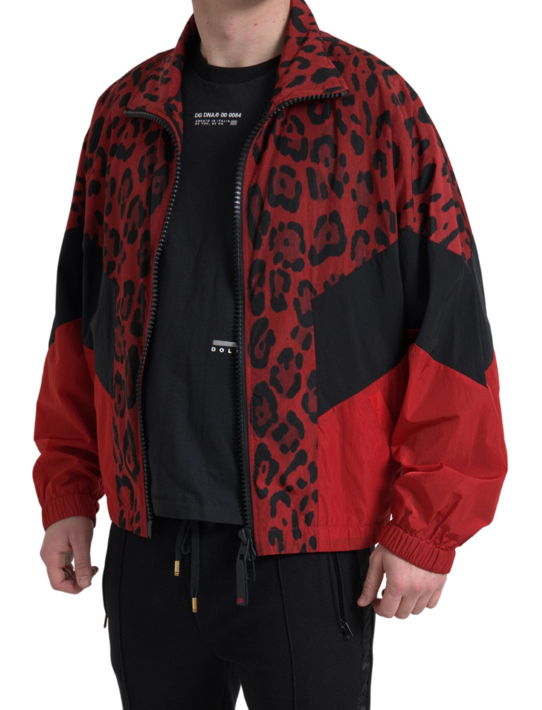 Pull zippé intégral Dolce & Gabbana en nylon rouge léopard