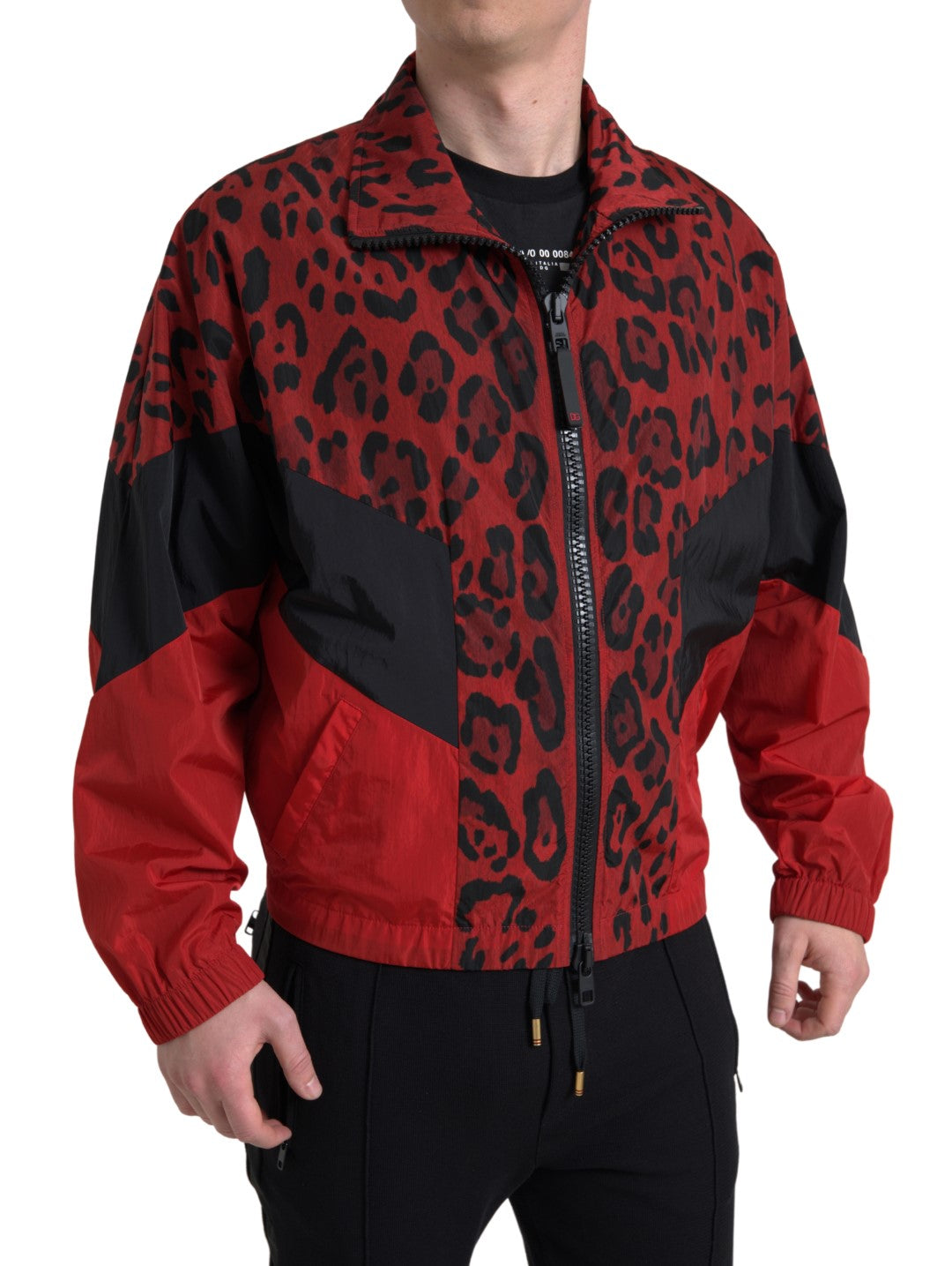 Pull zippé intégral Dolce & Gabbana en nylon rouge léopard
