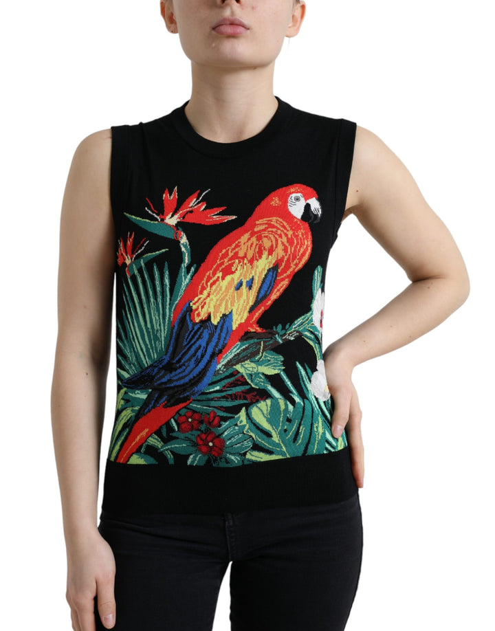 Débardeur en maille de laine sans manches Dolce & Gabbana motif oiseau noir